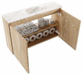 Mondiaz Ture DLux toiletmeubel 80cm washed oak met wastafel frappe midden zonder kraangat