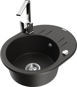 Mexen Kevin granieten spoelbak met 1 bak en afdruiprek en keukenmengkraan Rita, zwart/goud metallic - 6517-75-670300-00