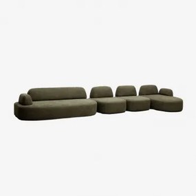 Rechtse Modulaire Chaise Longue Bank Van 4 Delen Met Beklede Hoekmodule Giorgia Stof Leger Groen - Sklum