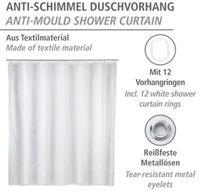 Wenko anti-schimmel douchegordijn 120x200cm polyester uni wit inclusief ringen