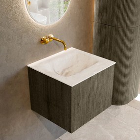 Mondiaz Kurve-dlux 50cm badmeubel shadow met 1 lade en wastafel grunne midden zonder kraangat frappe