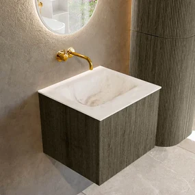 Mondiaz Kurve-dlux 50cm badmeubel shadow met 1 lade en wastafel grunne midden zonder kraangat frappe
