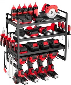 VEVOR Tool Storage Wall Mount, 4-laags opbergrek met 4 boorhouders, gereedschapshouder met schroevendraaierhouder, garagegereedschapsorganizer voor garage, werkbank en werkplaats