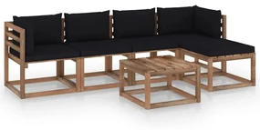 vidaXL 6-delige Loungeset met zwarte kussens