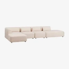 4-delige Chaise Longue Modulaire Bank Met Linkerhoek En Fogler Chaise Longue Chenille Crème Beige - Sklum