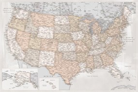 Kaart Highly detailed map of the United States in rustic style, Blursbyai
