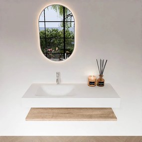Zaro Alan badmeubel 110cm met planchet washed oak en vrijhangende wastafel cloud links 1 kraangat talc