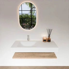 Zaro Alan badmeubel 110cm met planchet washed oak en vrijhangende wastafel cloud links 1 kraangat talc