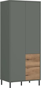 Kledingkast Novfera 107, Eiken, Groen, Zwart, 188x75x58cm, 81 kg, Kledingkast deuren: Met scharnieren