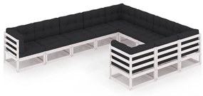 vidaXL 10-delige Loungeset met kussens massief grenenhout wit