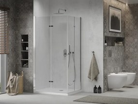 Mexen Lima Duo inklapbare douchecabine 80 x 70 cm, transparant, chroom + Flat douchebak - 856-080-070-01-02-4010