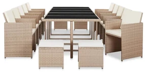 vidaXL 15-delige Tuinset met kussens poly rattan beige