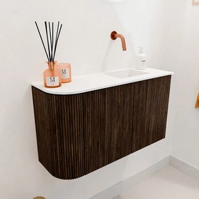 Mondiaz Joya 70cm toiletmeubel ronding links walnut met wastafel faye rechts zonder kraangat talc