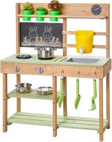VEVOR Speelkeuken, Kinderkeuken, Speelgoedkeuken met Fornuis, Watertank, Spoelbak, Planttroffels, Spatel, Opbergdoos, Kookgerei &amp; Accessoires, Houten Buitenkeuken voor Kinderen vanaf 3 jaar, 762x324x914 mm