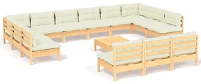 vidaXL 14-delige Loungeset met crèmekleurige kussens grenenhout