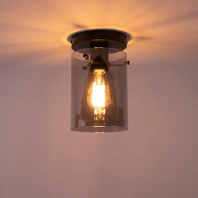 Design plafondlamp zwart met smoke glas - Dome