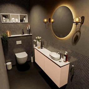 Mondiaz Fowy toiletmeubel 120cm rosee met witte waskom rechts en kraangat