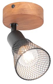 Industriële spot zwart met hout - Kristina