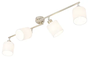Stoffen PlafondSpot / Opbouwspot / Plafondspot staal met witte kap 4-lichts verstelbaar - Hetta Modern, Design E14 Binnenverlichting Lamp