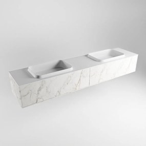 Mondiaz Erin 200cm badmeubel Carrara met 2 lades en witte wastafel dubbel zonder kraangaten
