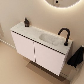 Mondiaz Ture DLux toiletmeubel 80cm rosee met wastafel opalo rechts met kraangat