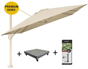 Challenger T1 premium parasol 400x300 cm sandstone champagne met 120 KG voet en hoes