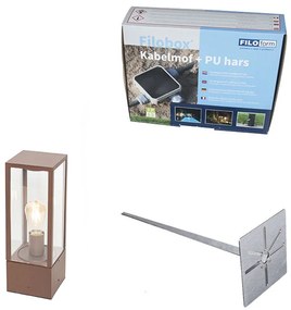 Buitenlamp roestbruin met grondpin en kabelmof 40cm IP44 - Charlois Industriele / Industrie / Industrial, Modern E27 IP44 Buitenverlichting