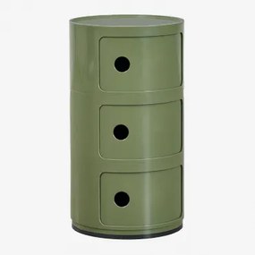 Pack Van 2 Nachtkastjes Ø30 Cm Met Planken Babel 3 Lades & Groen – Intens Olijf - Sklum