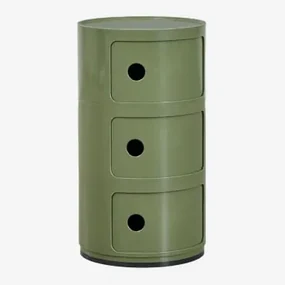 Set Van 2 Ronde Nachtkastjes Met Planken Babel Groen – Intens Olijf & 3 Lades - Sklum