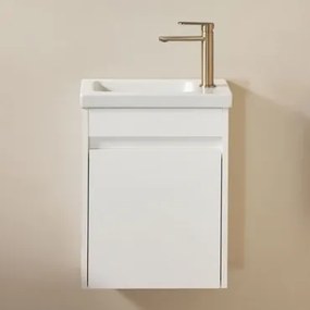 Badkamermeubelset In Hout Met Geïntegreerde Wastafel Narek Wit & Spiegelloze & Goud ↑20 Cm Met Aftapkraan Zonder Overloop - Sklum