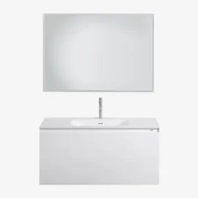 Macrae Houten Badkamermeubelset Met Geïntegreerde Wastafel Wit & Rechthoekige Led En Anticondens 100x70 Cm Tamsin & Geborsteld Grijs - Sklum