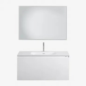 Macrae Zwevend Houten Badkamermeubelset Met Geïntegreerde Wastafel Wit & Rechthoekige Led En Anticondens 100x70 Cm Riben & Geborsteld Grijs ↑20 Cm Met