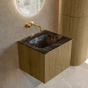 Mondiaz Kurve-dlux 50cm badmeubel dusk met 1 lade en wastafel grunne midden zonder kraangat lava