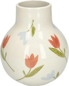 Vaas, steengoed, handbeschilderd, krokussen en tulpen,Ø14 x 16.5 cm