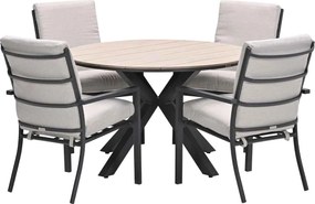 Garden Impressions Senja tuinset 5-delig desert sand - Tulli tuintafel Ø122x75 cm - light teak vironwood