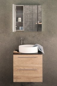 Differnz Fit badmeubel 60cm eiken licht met toppaneel zwart mat en spiegelkast