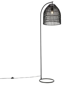 Landelijke vloerlamp zwart met rotan - Sam Landelijk E27 Binnenverlichting Lamp