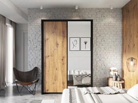 Kledingkast Fresno 122, Zwart, Artisan eiken, 218x160x57cm, 167 kg, Kledingkast deuren: Schuivend, Aantal planken: 5, Aantal planken: 5