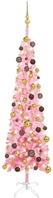 vidaXL Kerstboom met LED's en kerstballen smal 180 cm roze