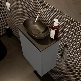Mondiaz Fowy toiletmeubel 40cm dark grey met zwarte waskom midden zonder kraangat