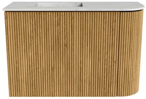 Mondiaz Joya DLux 60cm toiletmeubel ronding rechts oak met wastafel faye links zonder kraangat opalo