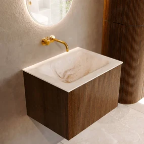 Mondiaz Kurve-dlux 60cm badmeubel dusk met 1 lade en wastafel cloud midden zonder kraangat frappe
