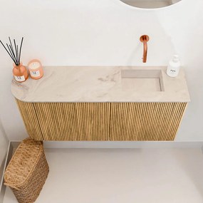 Mondiaz Joya DLux 90cm toiletmeubel ronding links oak met wastafel faye rechts zonder kraangat frappe