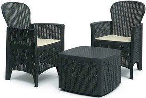 Pro-Garden tuinset'Florence'antraciet 5 delig: 2 stoelen + bijzet tafel + 2 stoelkussens