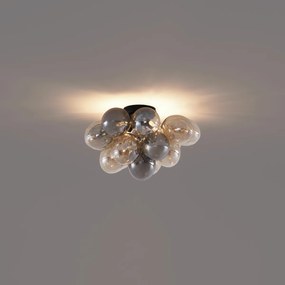 Design plafondlamp zwart met amber en smoke glas 4-lichts - Uvas