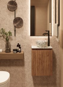 Fontana Terrazzo Micro Marble toiletmeubel met ribbelfront 40cm warm eiken