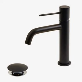 Orveta Click-clack Messing Wastafelkraan En Afvoerklepset ↑20 Cm & Matzwart & Klep Zonder Overloop - Sklum