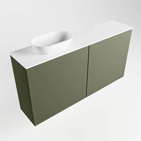 Mondiaz Fowy toiletmeubel 100cm army met witte waskom links zonder kraangat