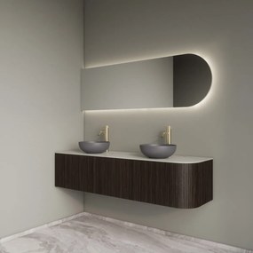 Gliss Design Alluro badmeubel ribbelfront met ronding rechts 160cm ebony en wit marmer toppaneel