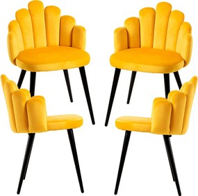 Set 4 Hand Fluwelen Stoelen Zwarte Poten